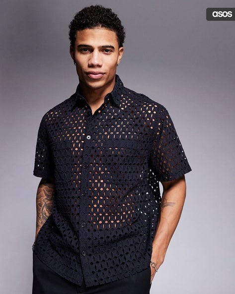 ASOS DESIGN Boxy Oversized Broderie Shirt deal from ajio