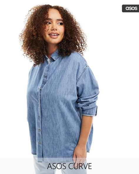 Women Curve Denim Minimal Shirt