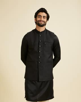 manyavar Men Regular Fit Nehru Jacket with Welt Pockets-picture-32