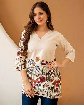 Women Floral Print Straight Tunic