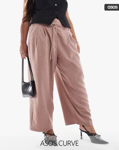 ASOS DESIGN Curve Tailored Barrel Leg Double-Pleat Trousers with Double Ties