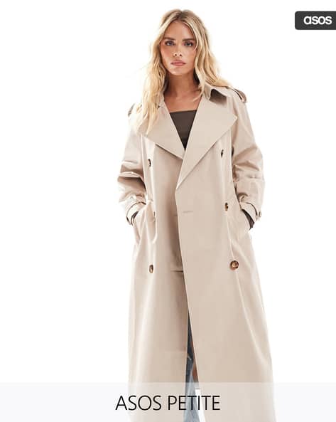 Women Petite Double-Breasted Regular Fit Trench Coat with Belt