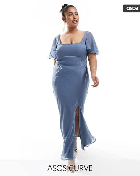 Women A-Line Dress with Flutter Sleeves