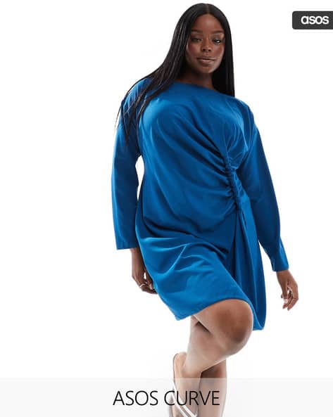 blue dress for baby girl Plus Size Chiffon V-Neck Ruffles Sleeve Maxi Pleated Bridesmaid Dress main image 1