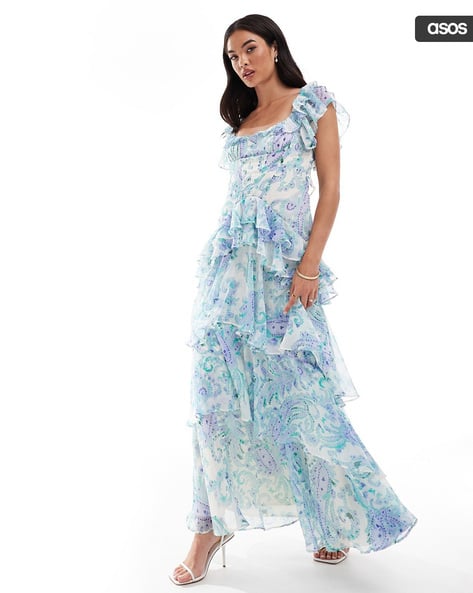 Buy ASOS DESIGN Floral Print Ruffle Dropped W... Online