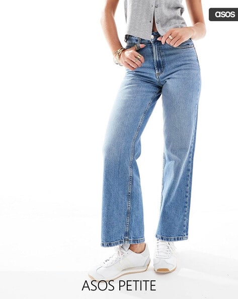 ASOS DESIGN Women Petite Lightly Washed Easy Straight Fit Jeans