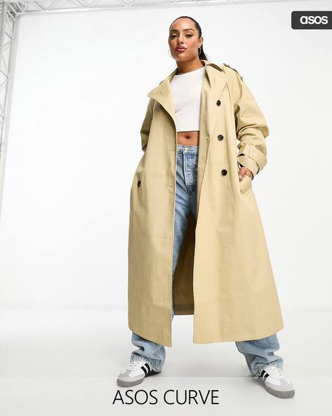 Women Curve Relaxed Fit Midi Trench Coat