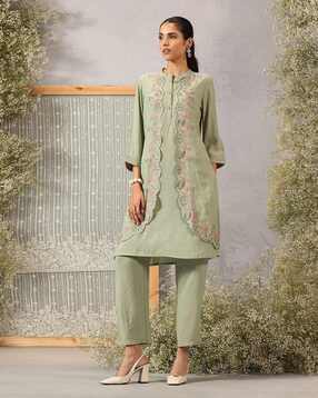 Women Embroidered A-line Kurta Set-image-11