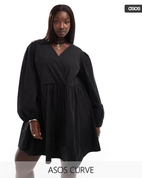 ASOS DESIGN Curve V-Neck Cotton Mini Smock Dress