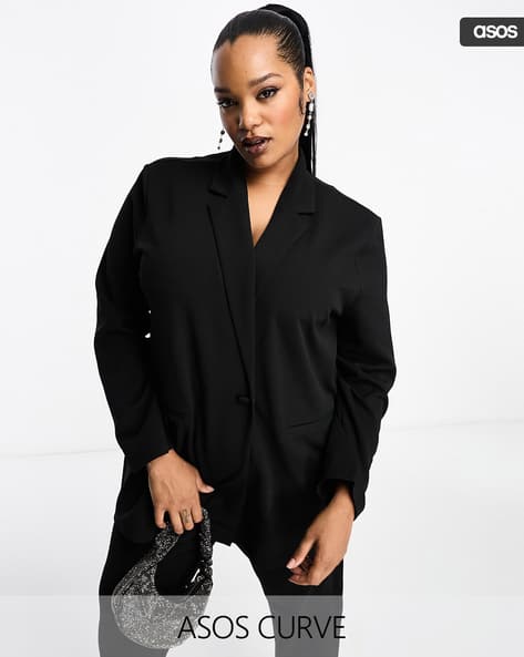 Women Curve Slouchy Single-Breasted Jersey Suit Blazer