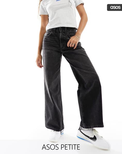 ASOS DESIGN Women Petite Light-Wash Wide-Leg Dad Jeans