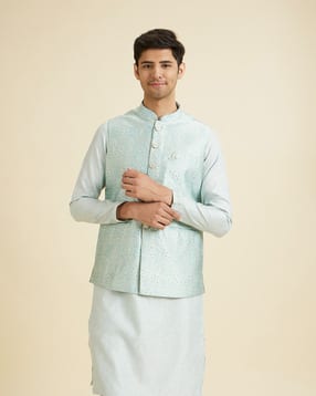 Men Self-Design Regular Fit Nehru Jacket-image-6