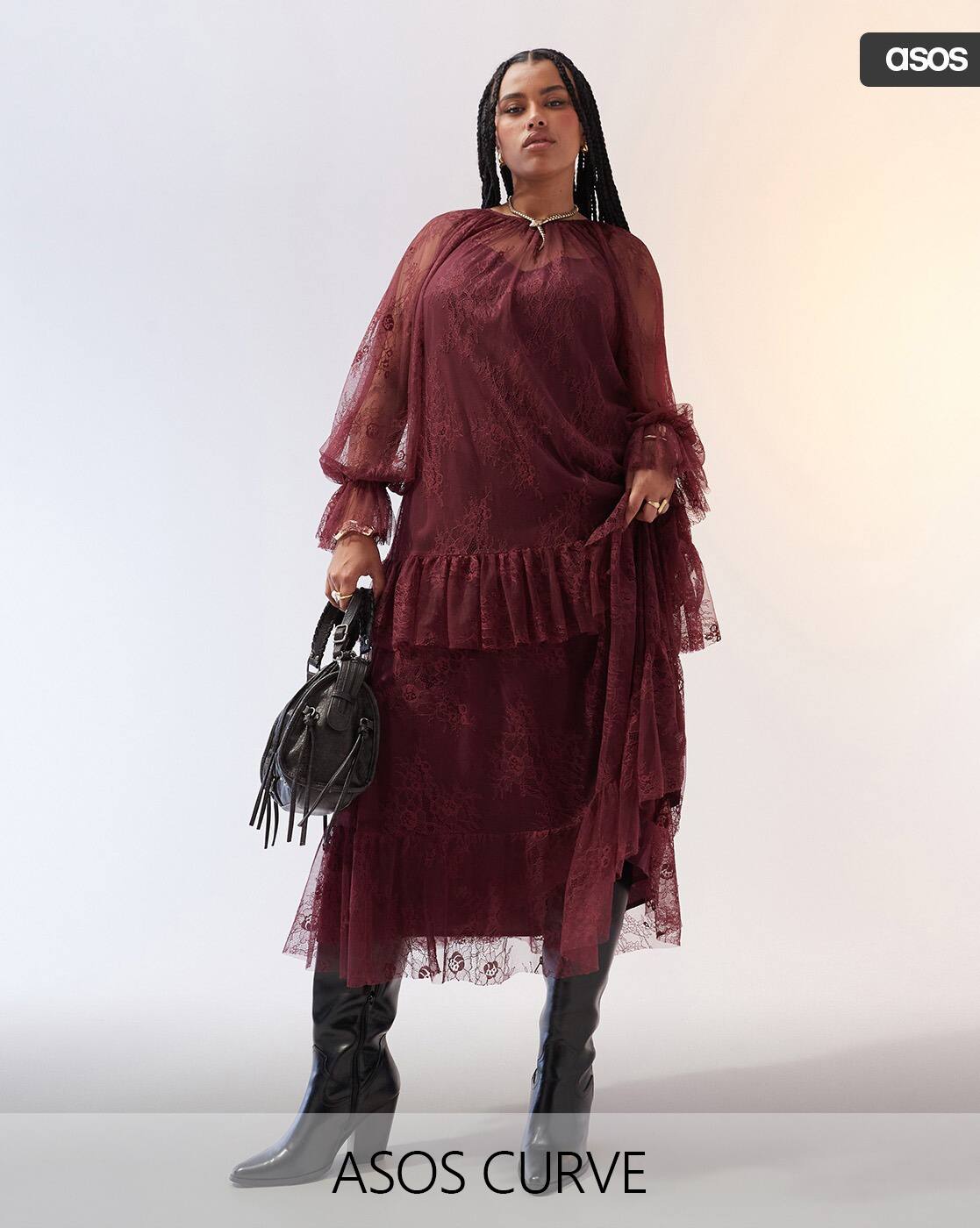 Buy ASOS DESIGN Curve Ruffled Detail Lace Maxi Dress Online | Ajio.com