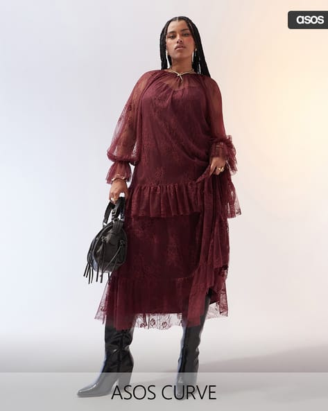Buy ASOS DESIGN Curve Ruffled Detail Lace Maxi Dress Online | Ajio.com Buy ASOS DESIGN Curve Ruffled Detail Lace Maxi Dress Online | Ajio.com