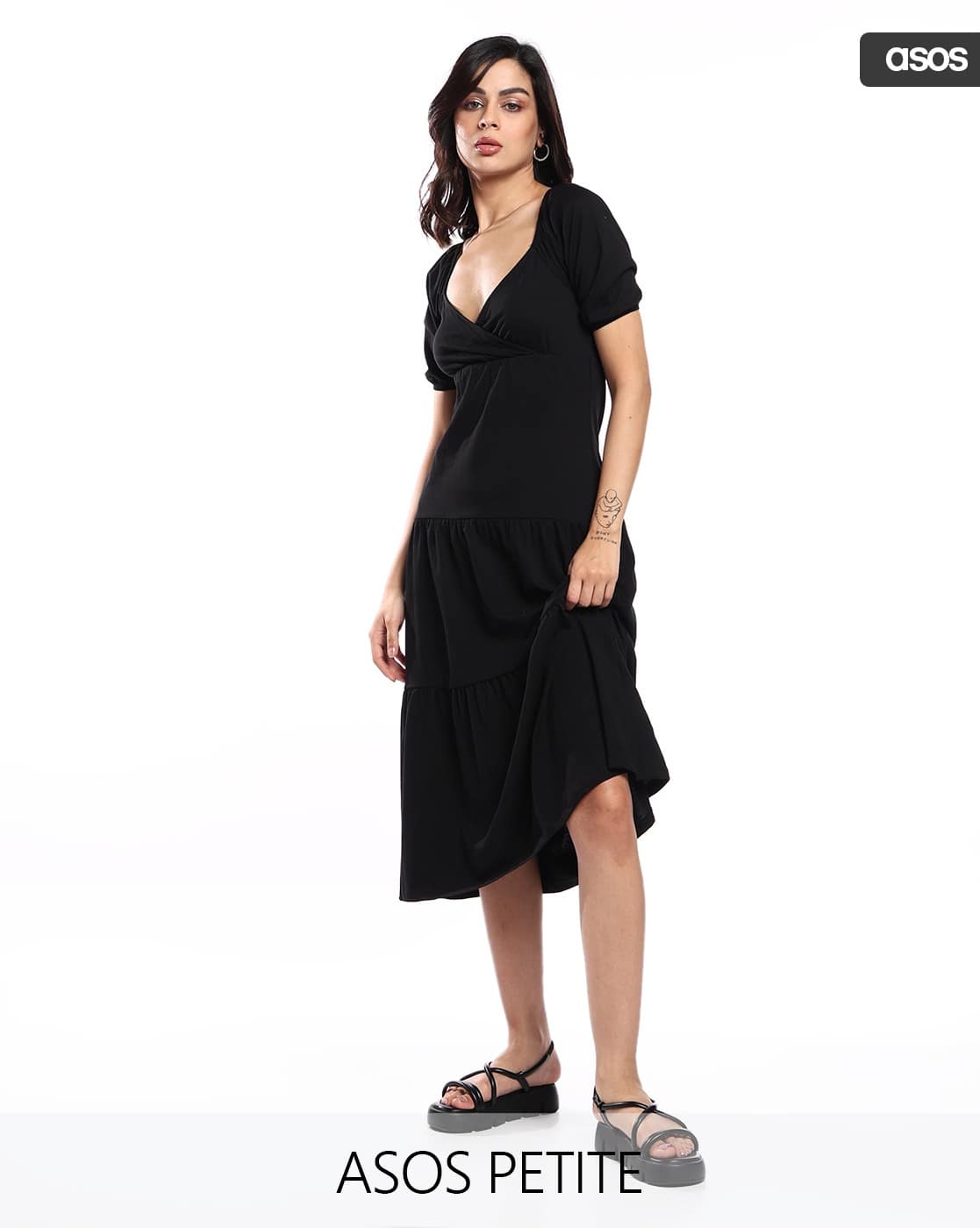 Buy ASOS DESIGN Petite Short Sleeve Wrap Tier... Online