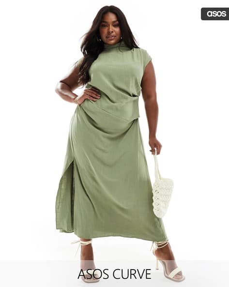 balenciaga evening dress green Asos Ash Green Square Neck A Line Dress main image 0
