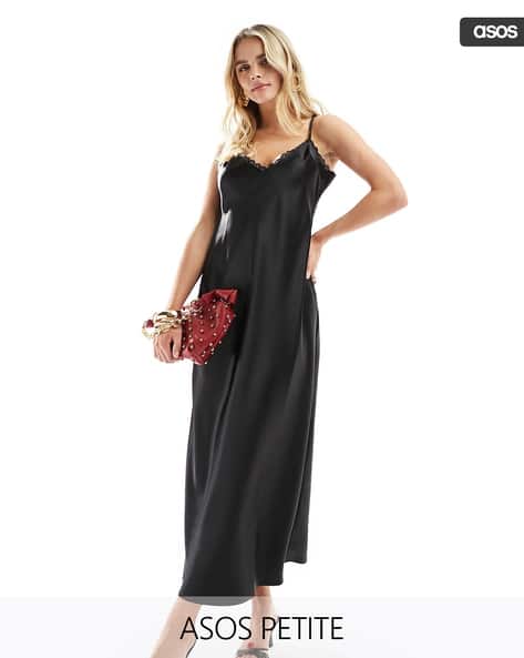MISS SELFRIDGE Women Petite Lace-Trim Maxi Slip Satin Dress