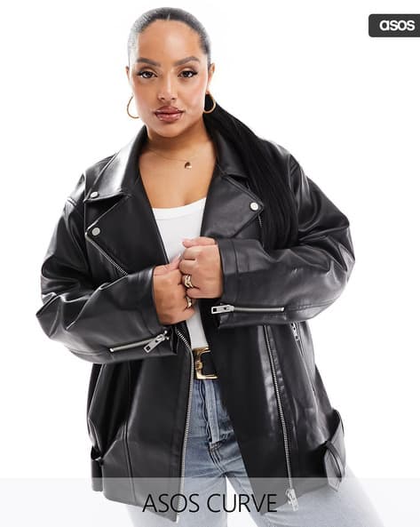 Women Curve Longline Oversized Biker Jacket