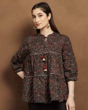 Women Floral Tie Up Neck Tunics