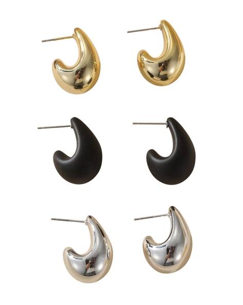 Fabula Women Set of 3 Gold-Plated Stud Earrings