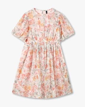 Girls Floral Print Fit & Flare Dress