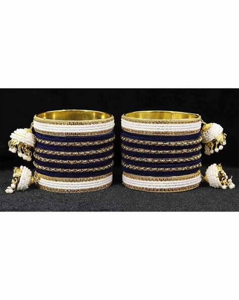 NMII Set of 32 Velvet Metal Bangles with Zircon Detailing & Pearl Latkan