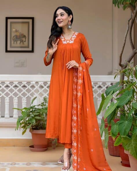 Buy Orange Kurta Suit Sets for Women by Dream Royal Online