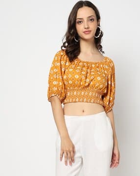 yousta Women Geometric Print Fitted Crop Top-picture-15