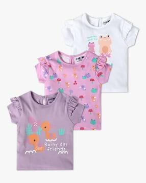Infants Pack of 3 Printed Relaxed Fit Round-Neck T-Shirts