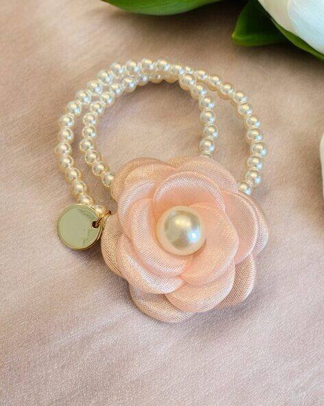 Oomph Floral Pearls Rubber Band Hair Tie