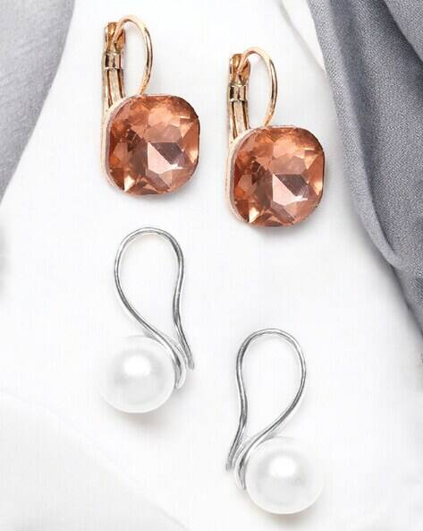 Oomph ES2S20EBJ47-Set of 2 Pearl & Cubic Zirconia Hoop Earrings