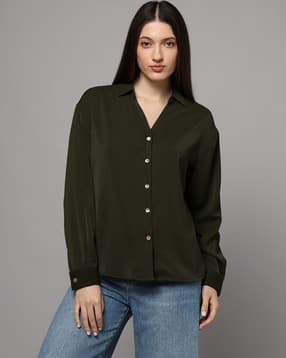 spykar Women Regular Fit Shirt with Spread Collar-picture-14