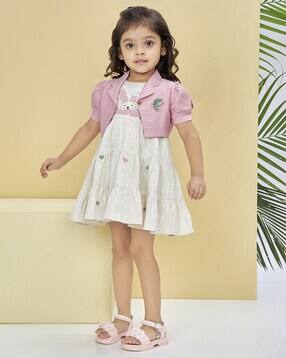 Girls Applique Tiered Dress with Jacket-image-38
