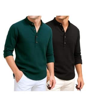 deelmo Men Pack of 2 Regular Fit Short Kurtas with Mandarin Collar -picture-12