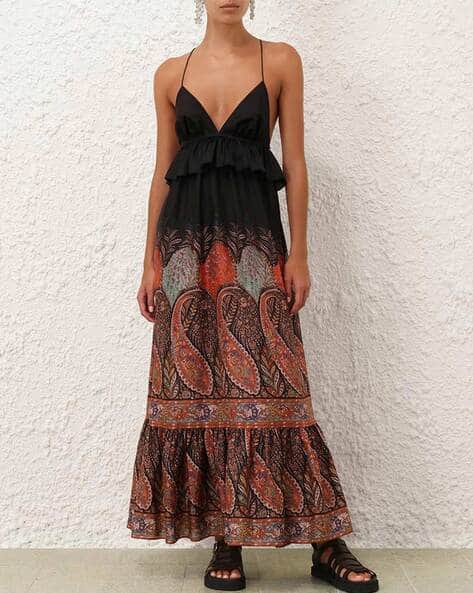 Buy Zimmermann Paisley Print Rhiannon Ruffle Maxi Fit & Flare Dress | Black  Color Women | AJIO LUXE