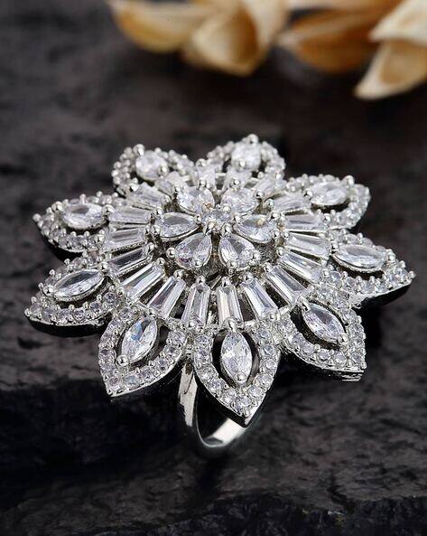 Panash Silver-Plated American Diamond-Studded Ring