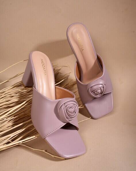 MOZAFIA Women Chunky Heeled Sandals with Floral Applique