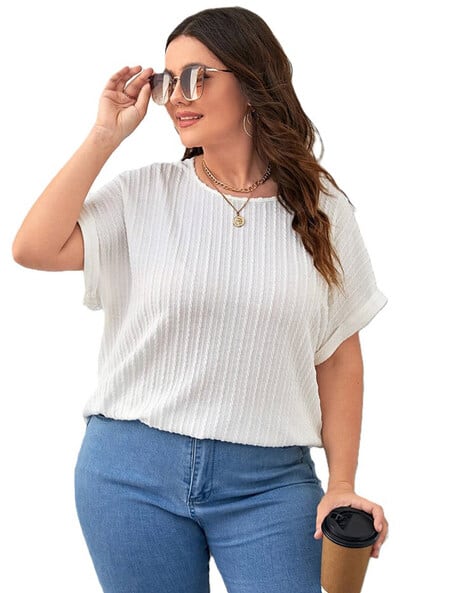 Zilcon Women Patterned Loose Fit Round-Neck T-Shirt