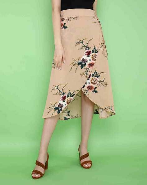 Lulu & Sky Women Floral Print Asymmetrical Straight Skirt