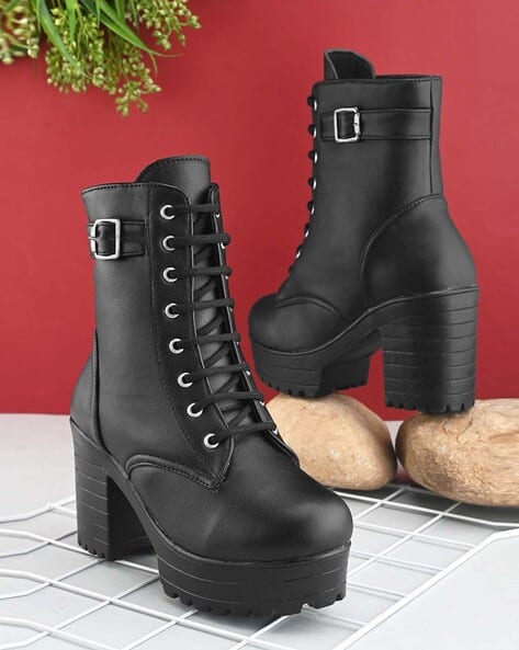 Women Boots with Faux Leather Upper