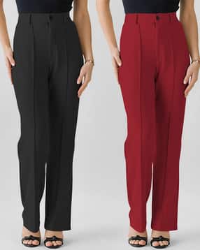 maheshvi Women Pack of 2 Single-Pleated Straight Fit Trousers-picture-11