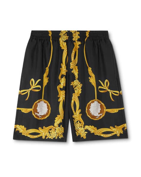 Buy VERSACE Men Cameo Silk Loose Fit Shorts | Black Color Men