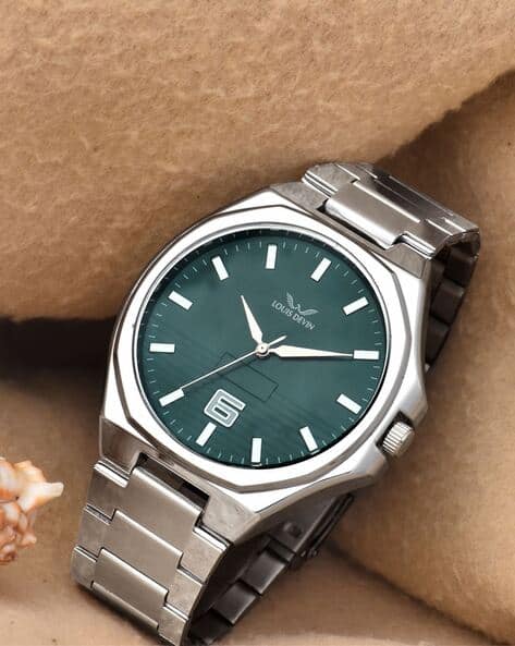 Louis Devin Men Analogue Wrist Watch with Stainless Steel Strap-LD-G076-GRN-CH