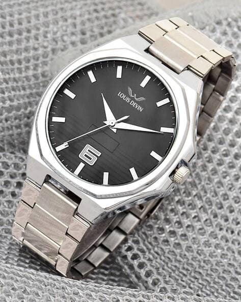 Louis Devin Men Analogue Wrist Watch with Stainless Steel Strap-LD-G076-BLK-CH