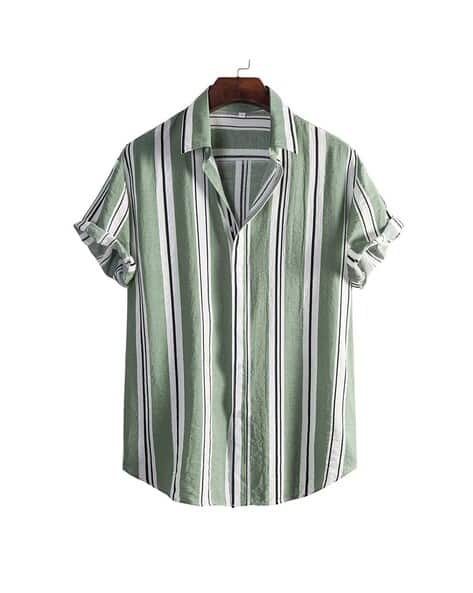 Alpha Tribe Men Striped Regular Fit Shirt with Spread Collar