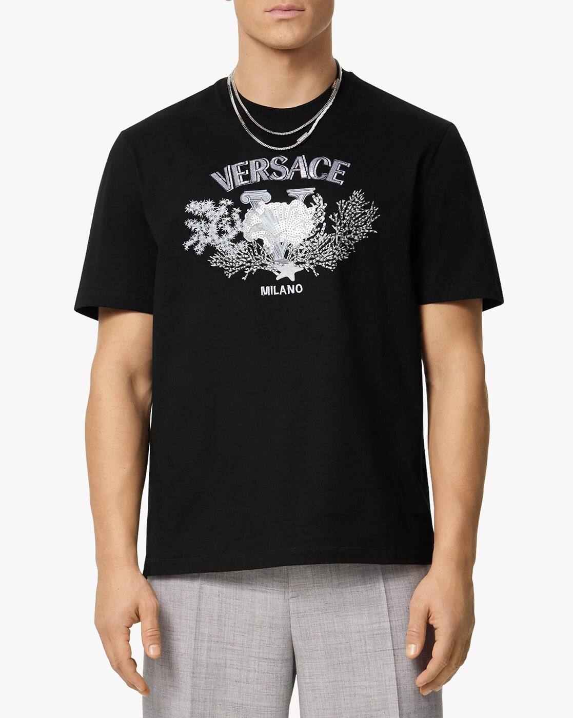Buy VERSACE Embroidered University Coral T-Shirt Online | Ajio.com