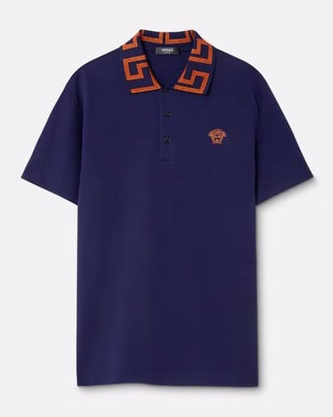 Buy VERSACE Greca Polo T-Shirt | Blue Color Men | AJIO LUXE