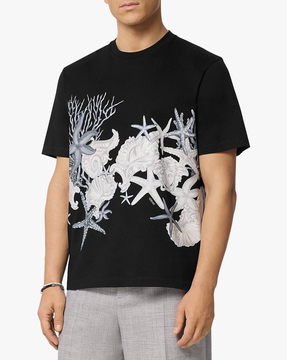 Buy VERSACE Barocco Sea Graphic T-Shirt | Black Color Men | AJIO LUXE
