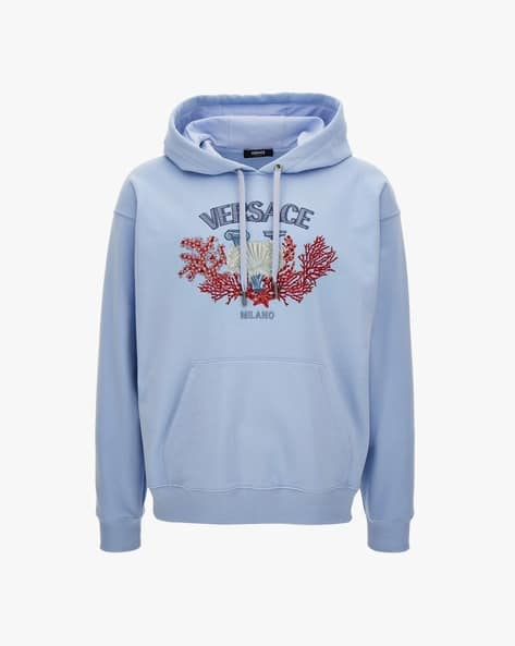 VERSACE 刺繍入り ユニバーシティ コーラル フーディ ブルー