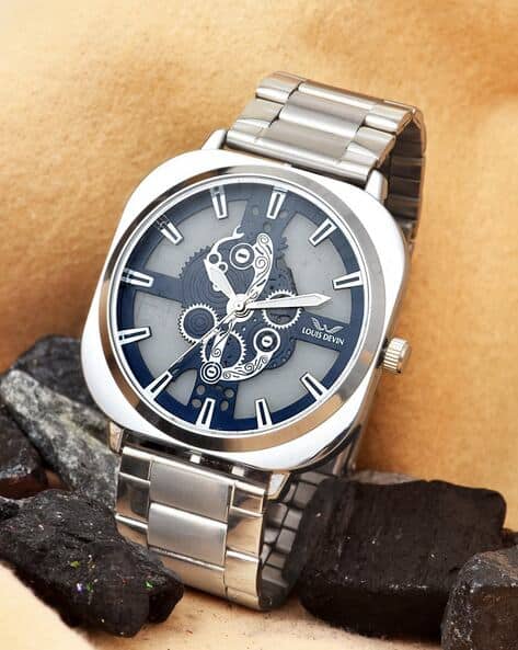 Louis Devin Men Analogue Wrist Watch with Stainless Steel Strap-LD-G081-BLU-CH
